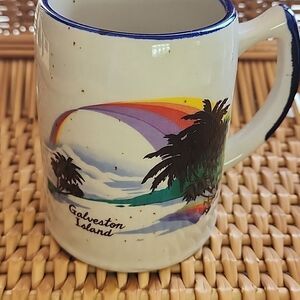 Vintage Galveston Island Souvenir Coffee Mug with Rainbow & Palm Trees